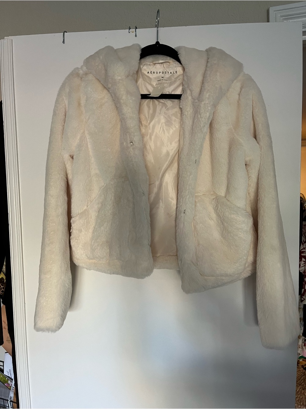 Aeropostale Ivory/white Faux Fur Hooded Teddy Jacket NWT
